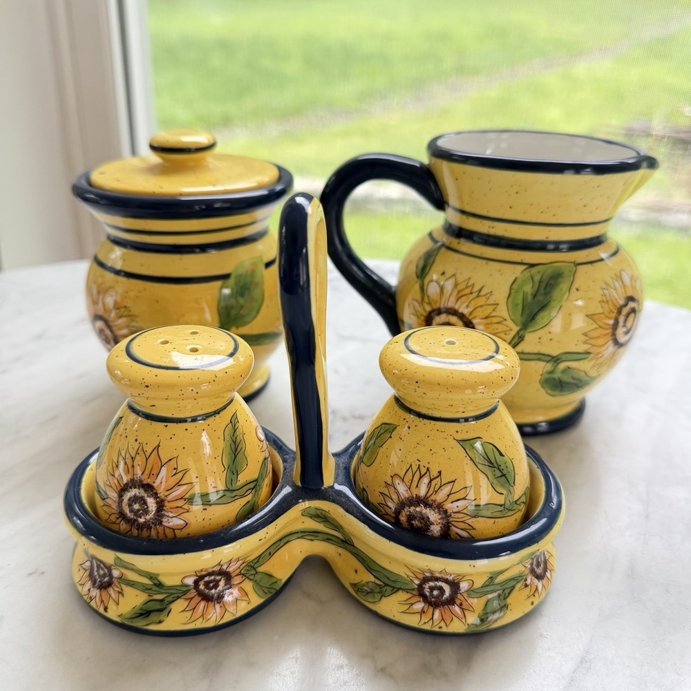 Park Designs Tuscan Sun Sunflower Salt & Pepper Shakers Caddy Pitcher Sugar Bowl